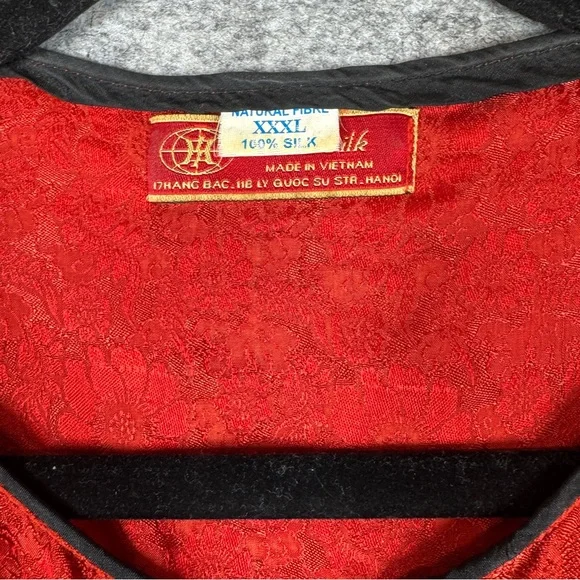 Asian Inspired 100% Silk Red Top Embroidered Hem XXL Festival Lightweight Chic - Picture 3 of 16